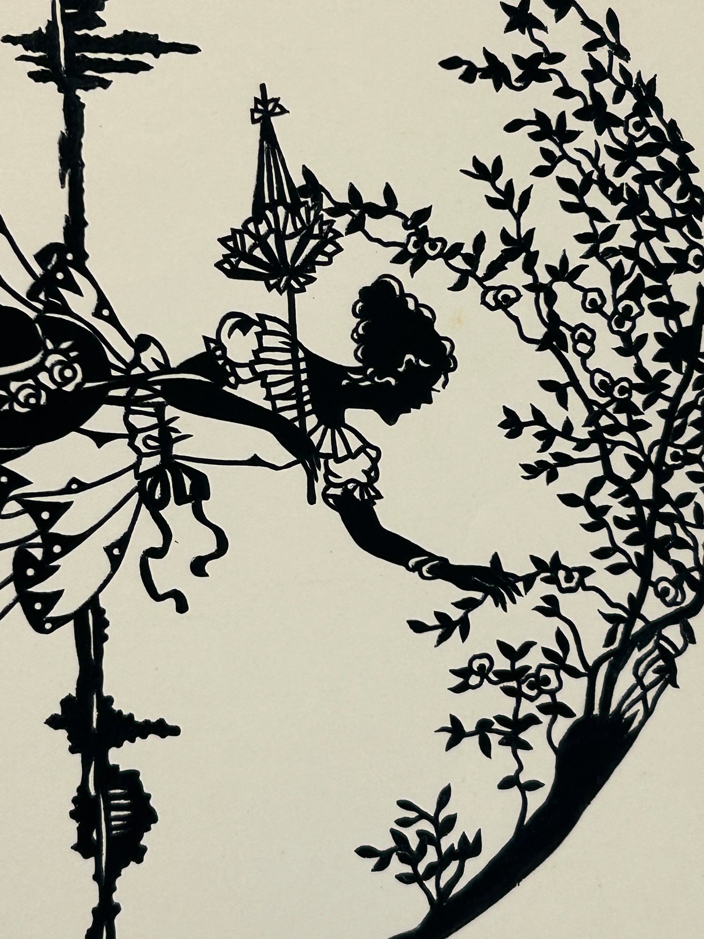 EVA SCHONBERG GERMAN CIRCA 1920 CUT SILHOUETTE OF GIRL REACHING AT LEAVES