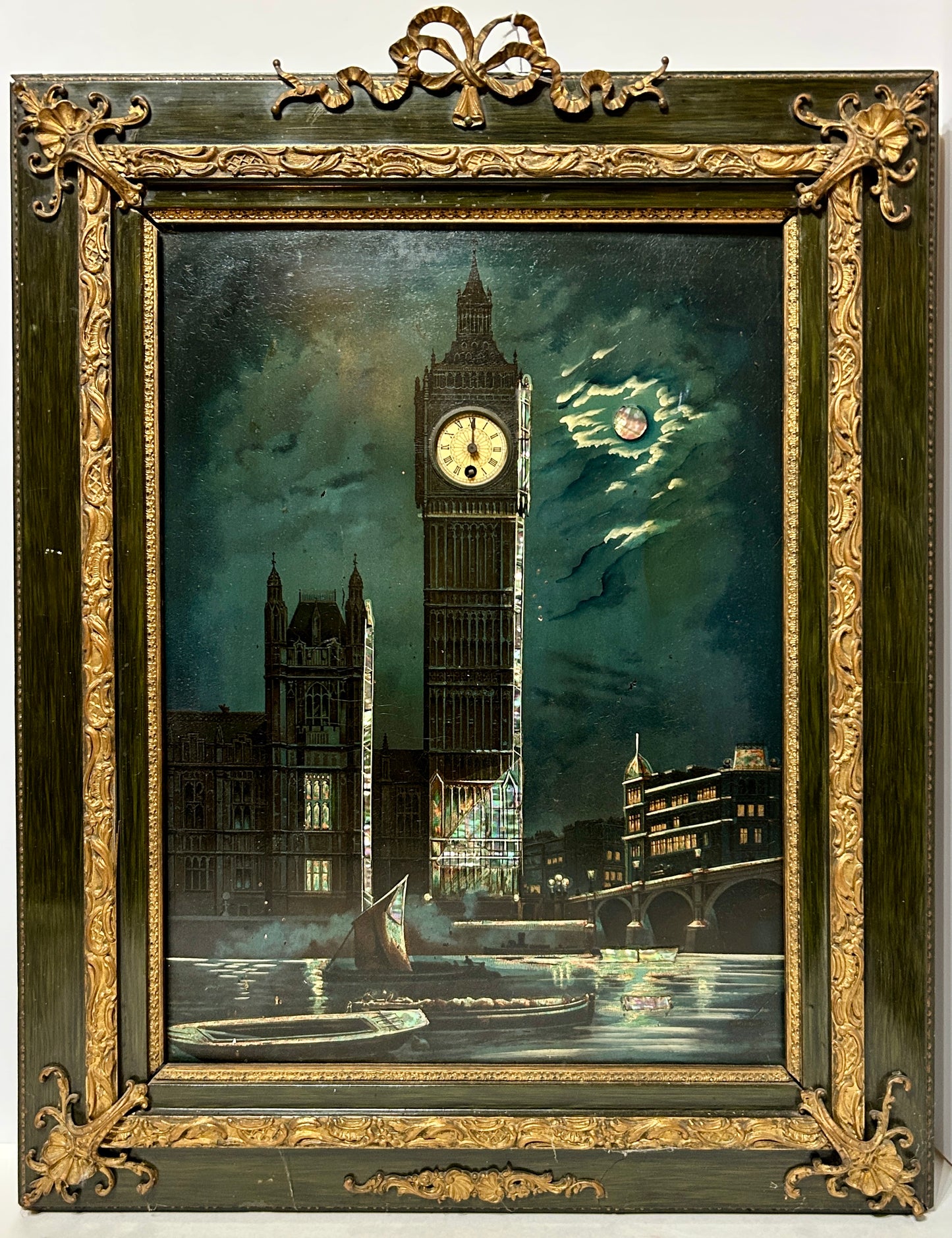 ANTIQUE PICTURE CLOCK OF BIG BEN IN ORNATE FRAME