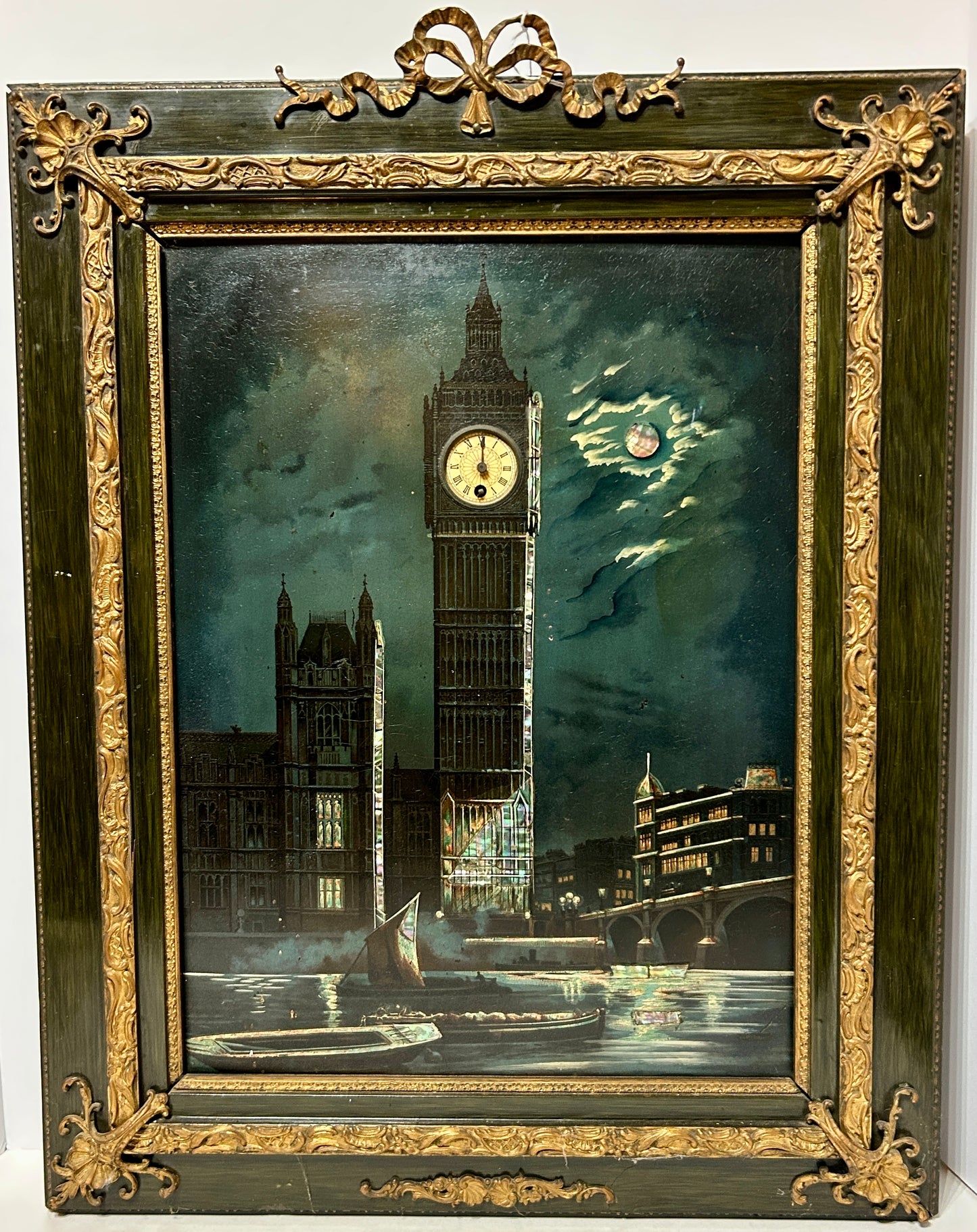 ANTIQUE PICTURE CLOCK OF BIG BEN IN ORNATE FRAME