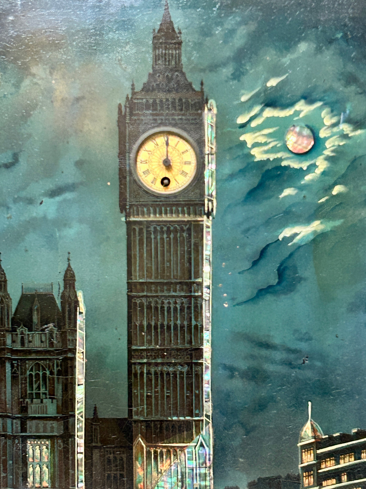 ANTIQUE PICTURE CLOCK OF BIG BEN IN ORNATE FRAME