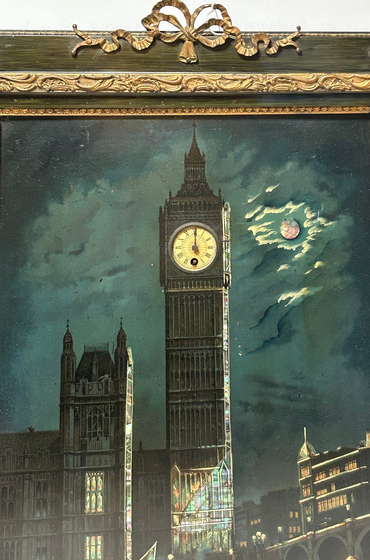 ANTIQUE PICTURE CLOCK OF BIG BEN IN ORNATE FRAME
