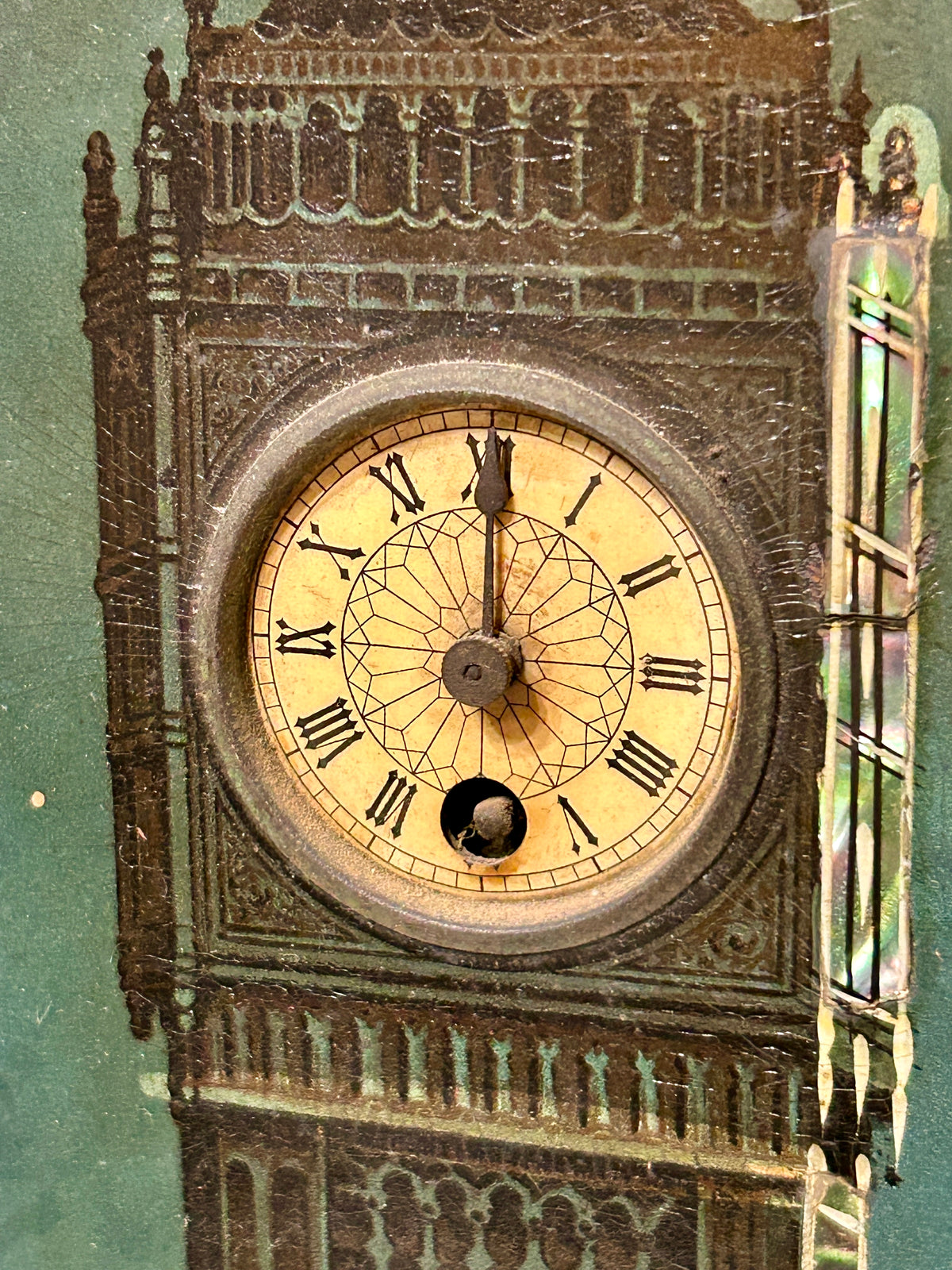 ANTIQUE PICTURE CLOCK OF BIG BEN IN ORNATE FRAME