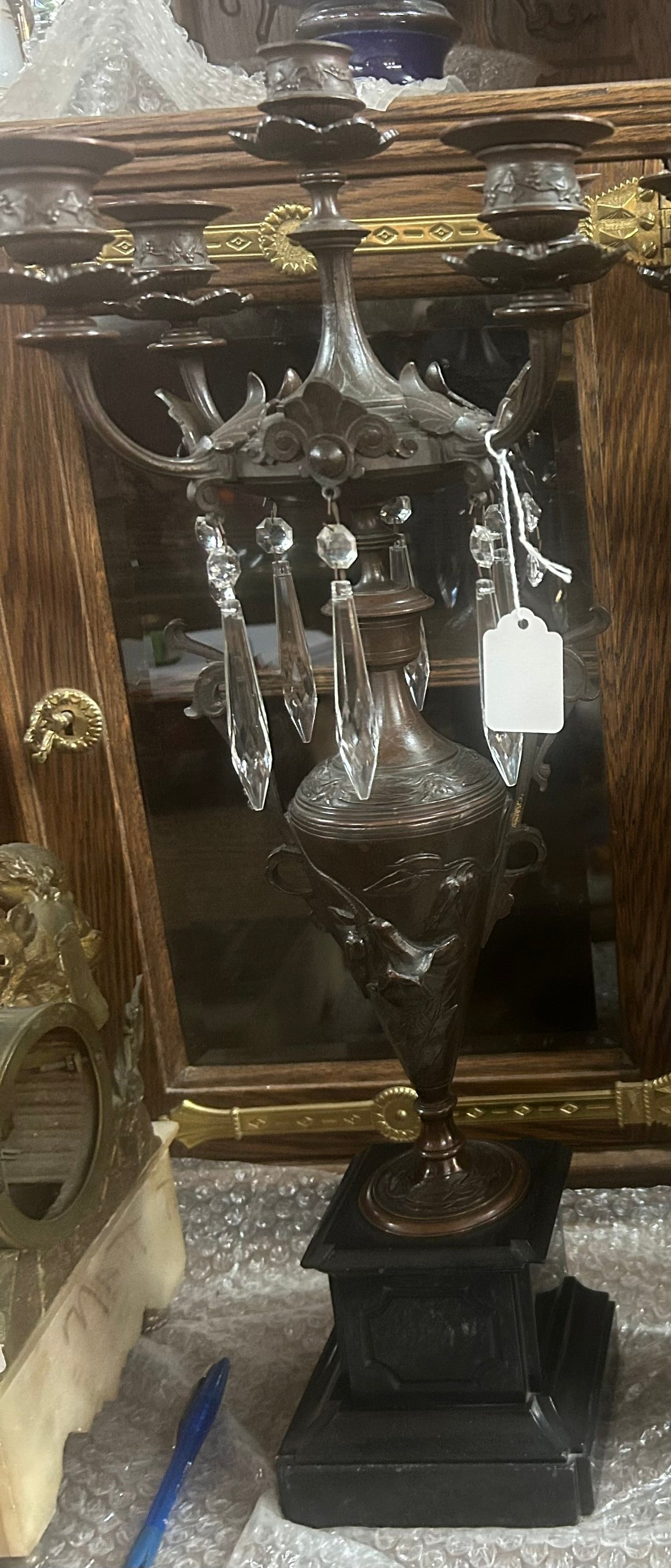 BRONZE PAIR OF ANTIQUE FLORAL DESIGN CANDELABRA