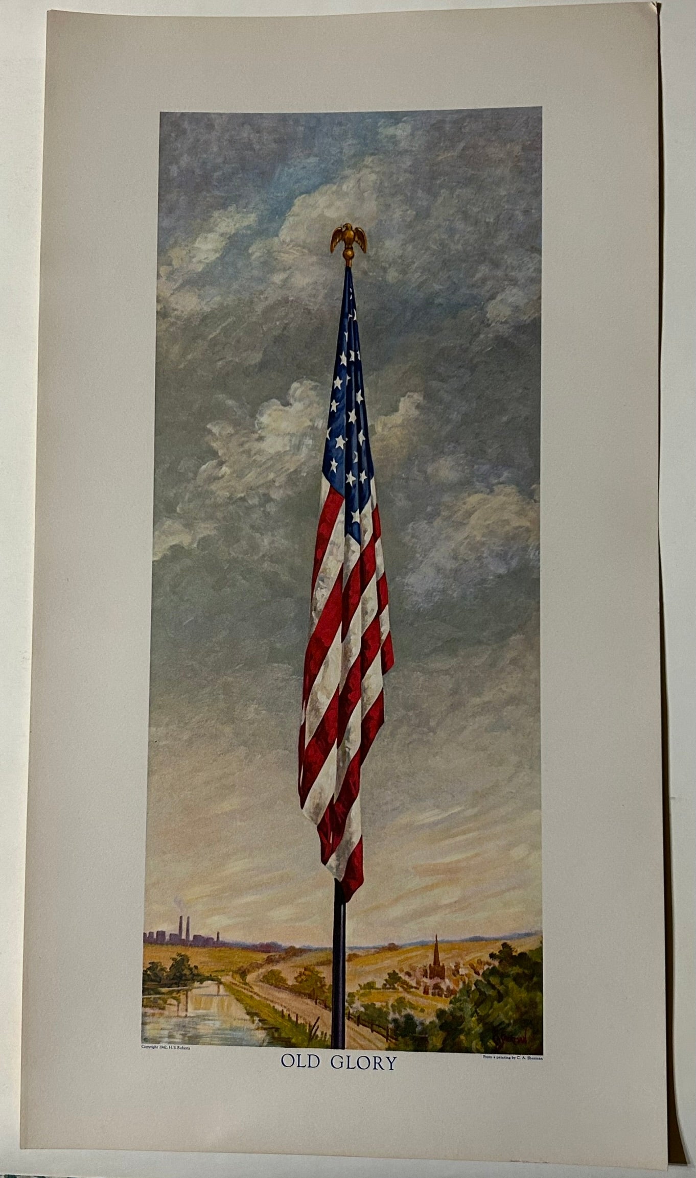 "OLD GLORY" PATRIOTIC 1942 FLAG PRINT FROM C. A. SHERMAN PAINTING
