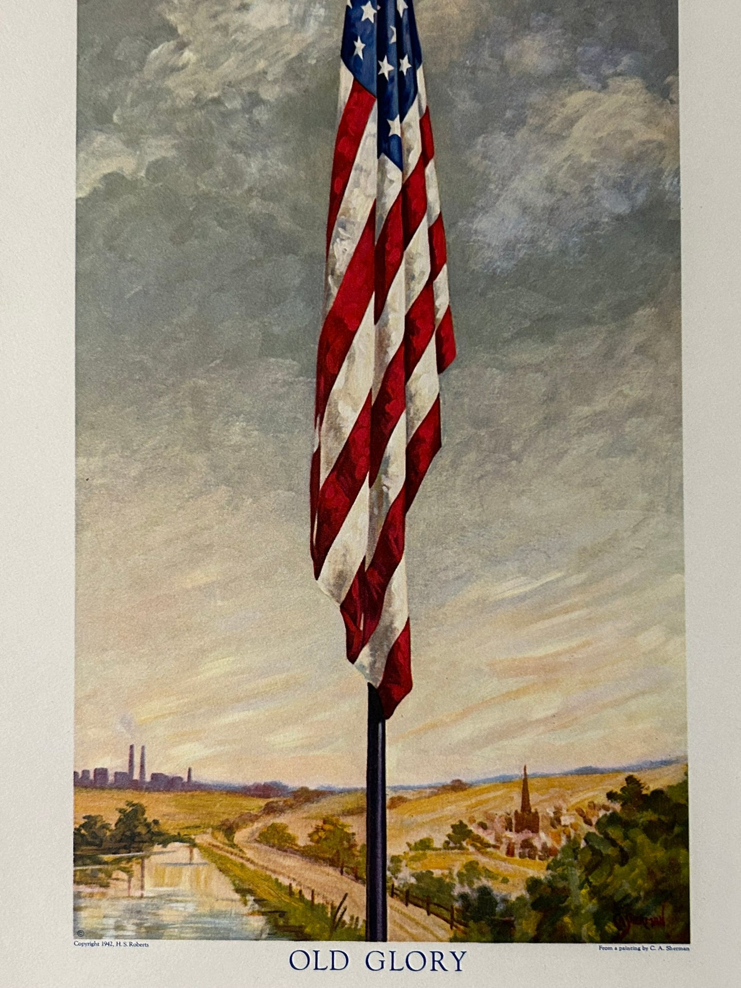 "OLD GLORY" PATRIOTIC 1942 FLAG PRINT FROM C. A. SHERMAN PAINTING