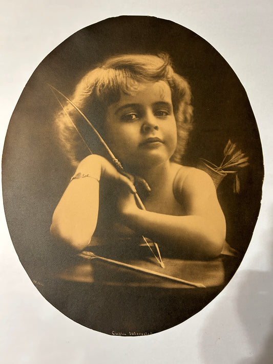 ANTIQUE RARE "CUPID INTERESTED" 1900 ORIGINAL LARGE PRINT