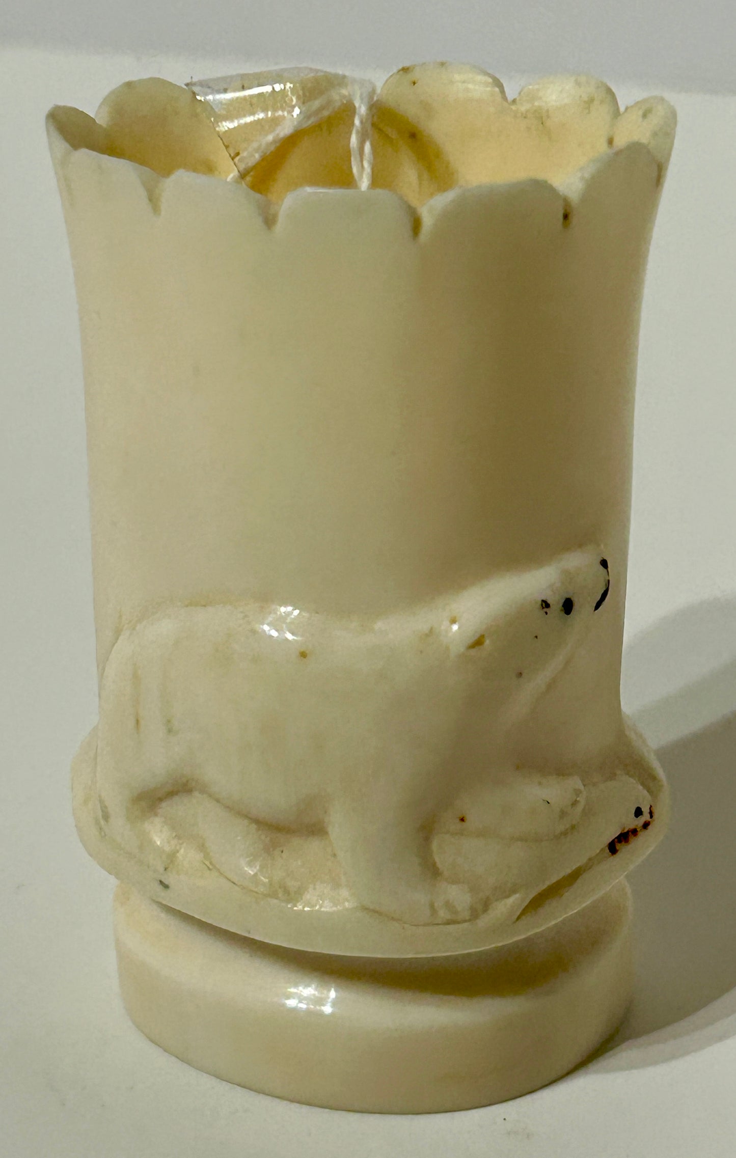 WALRUS IVORY CARVING OF POLAR BEARS AND WALRUS ON TOOTHPICK HOLDER