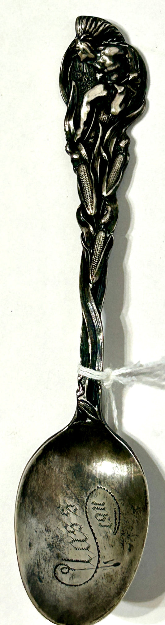 ANTIQUE STERLING SILVER NATIVE AMERICAN WITH CORN SPOON