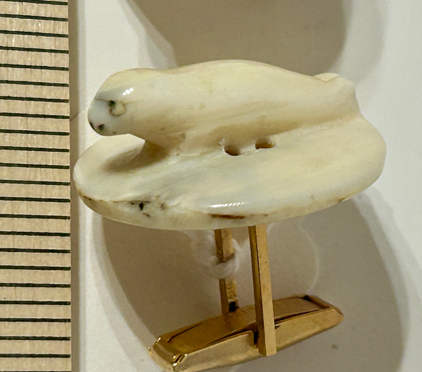 WALRUS IVORY CARVED SEALS BUTTON SHAPE CUFF LINKS