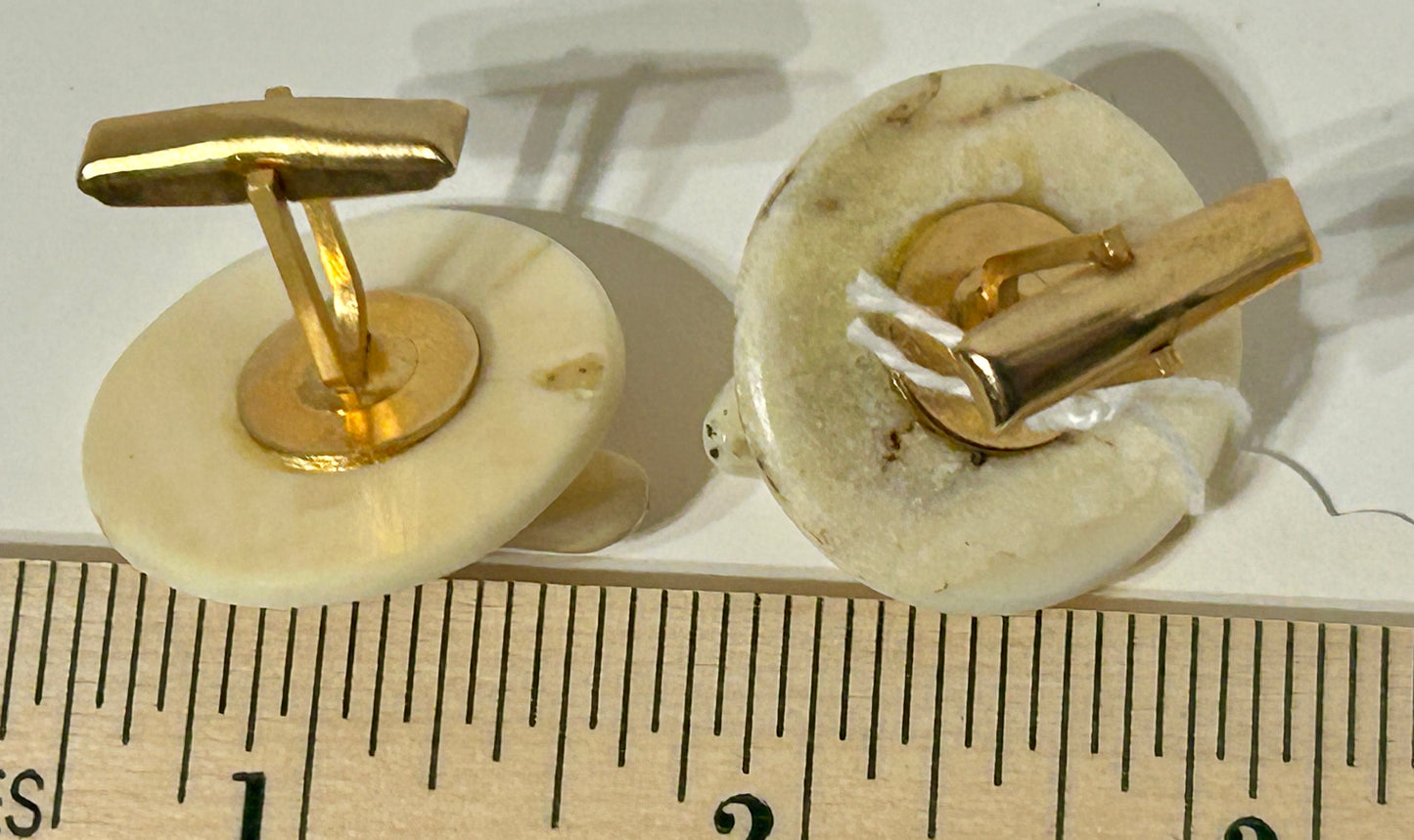 WALRUS IVORY CARVED SEALS BUTTON SHAPE CUFF LINKS