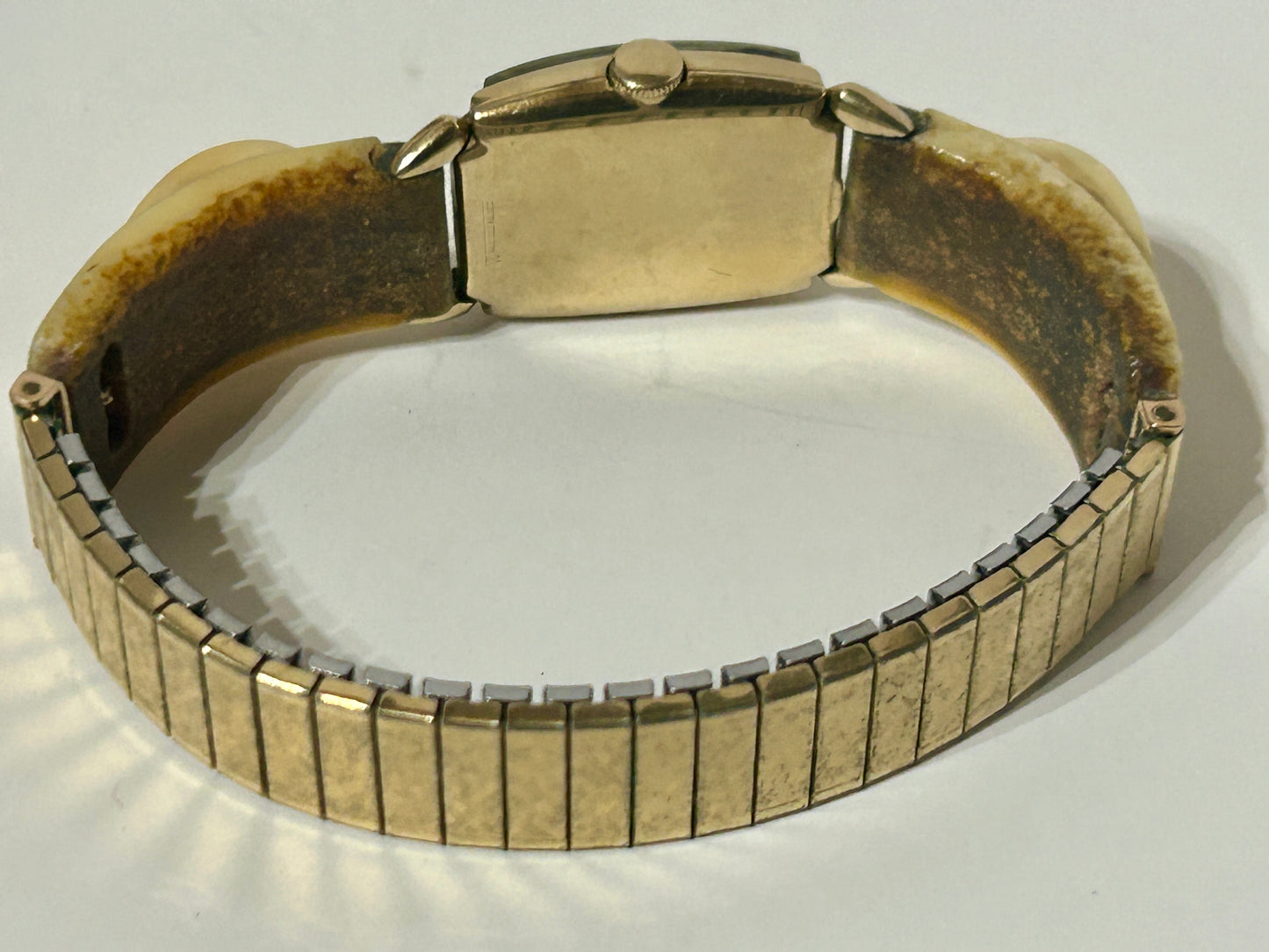 CARVED WALRUS IVORY BAND ON LORD ELGIN WRIST WATCH