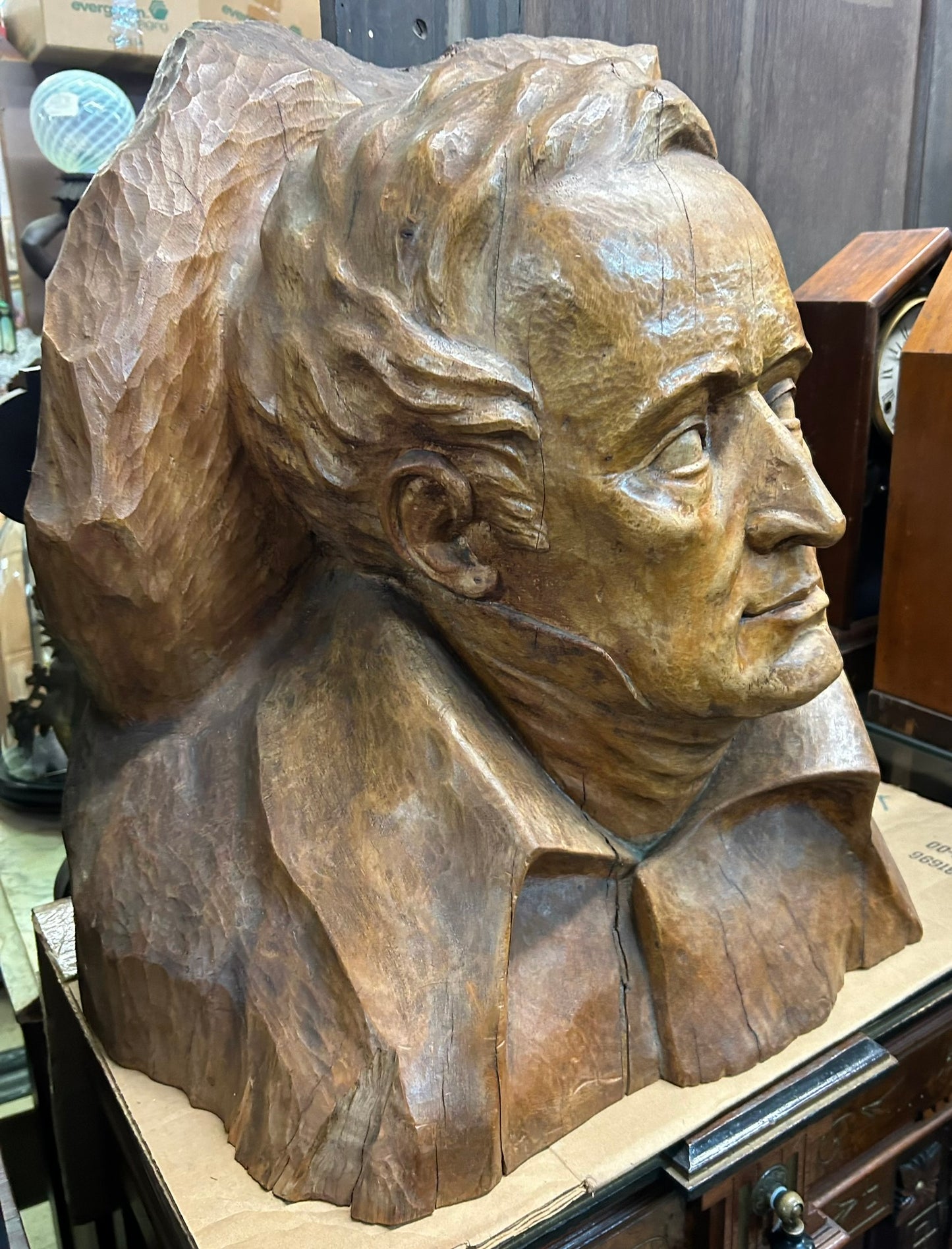 CARVED WOODEN BUST BY S. ROTTEL OF EARLY GENTLEMAN