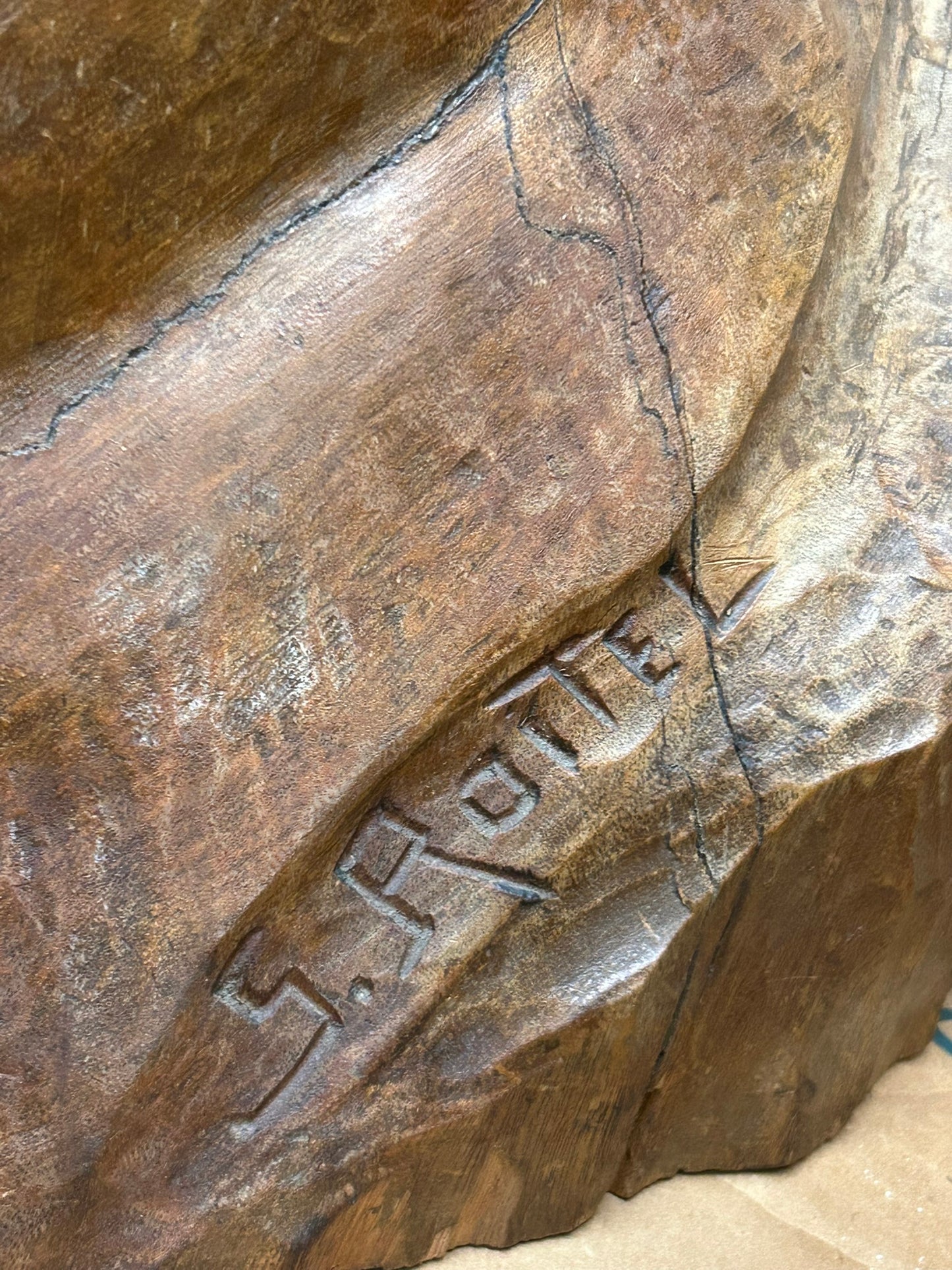 CARVED WOODEN BUST BY S. ROTTEL OF EARLY GENTLEMAN