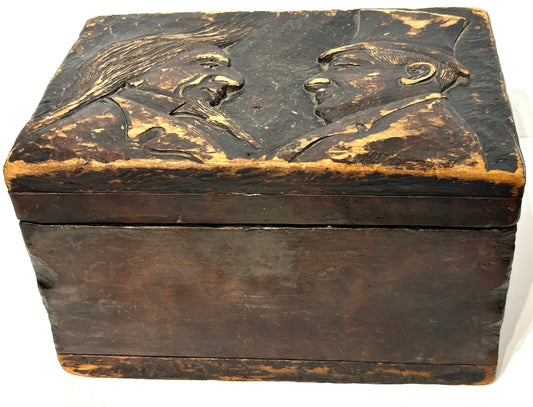 ANTIQUE FOLK ART CARVED BOX WITH UNCLE SAM AND PRESIDENT MCKINLEY