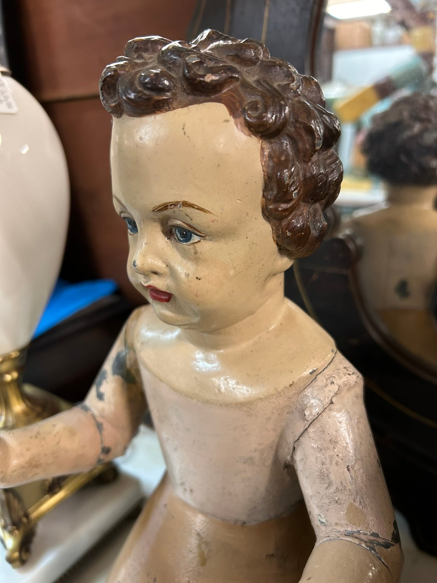 RELIGIOUS METAL ANTIQUE FIGURE VERY UNUSUAL
