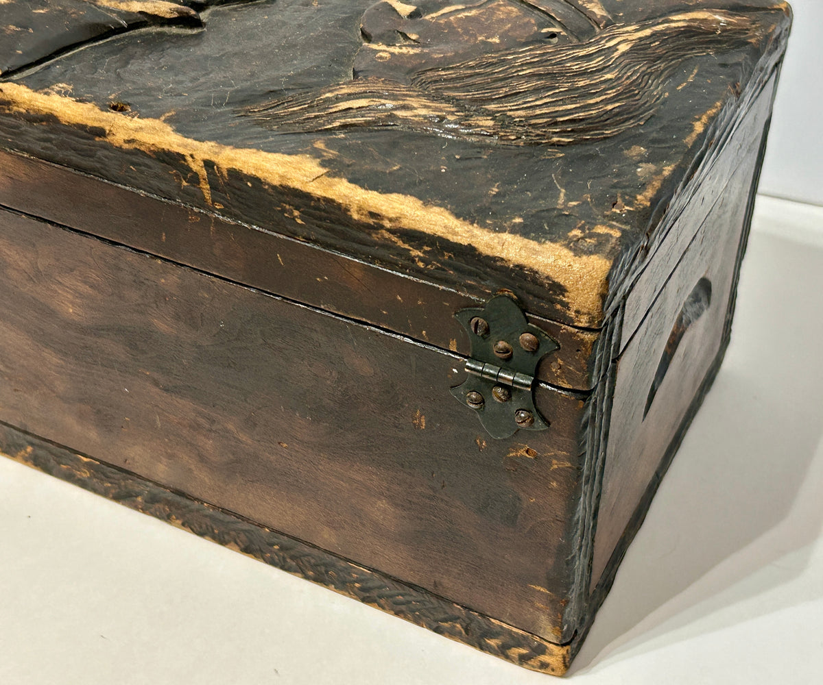 ANTIQUE FOLK ART CARVED BOX WITH UNCLE SAM AND PRESIDENT MCKINLEY