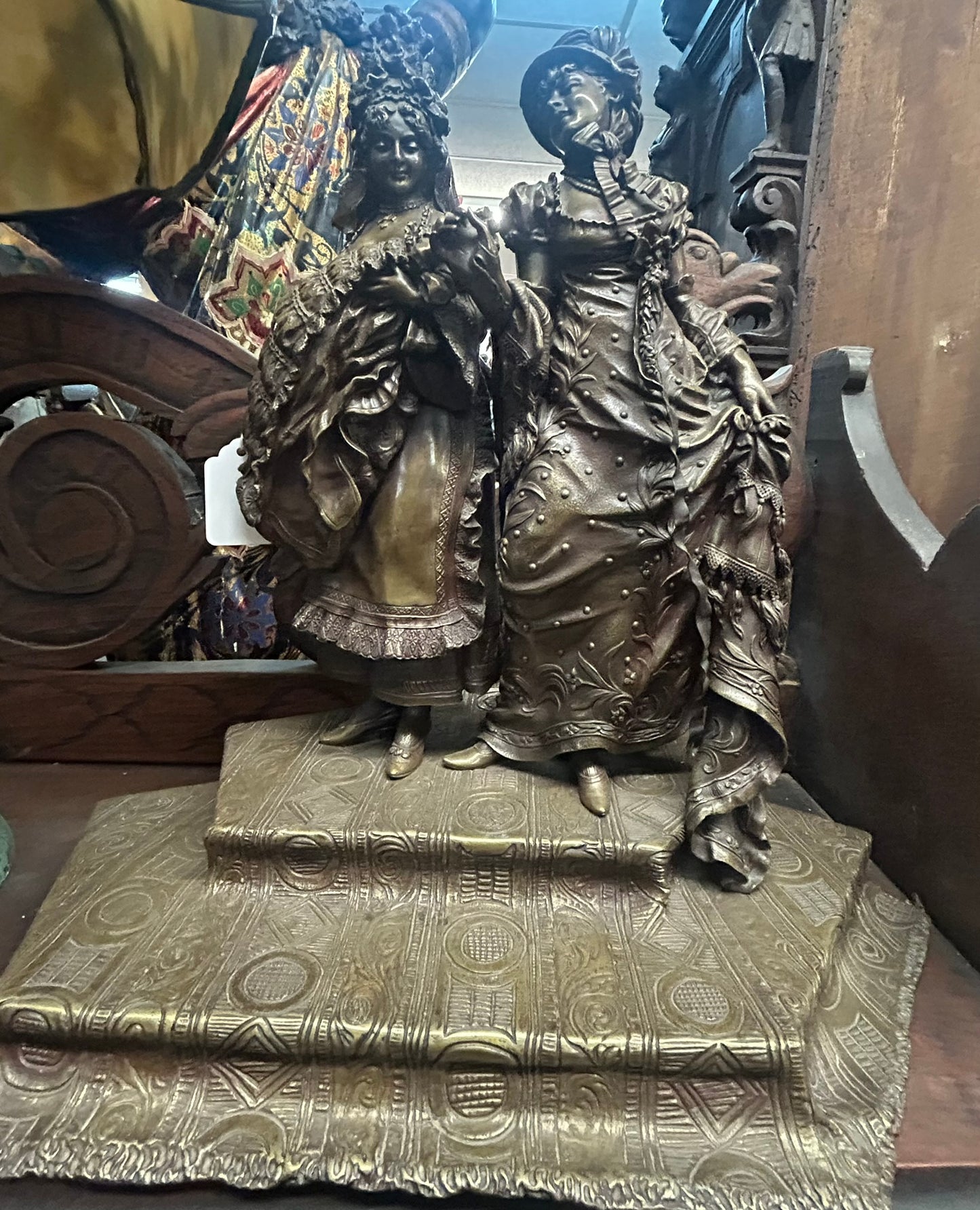 ANTIQUE BRONZE STATUE OF TWO WOMEN BY ANTONIO PANDIANI 1838-1928