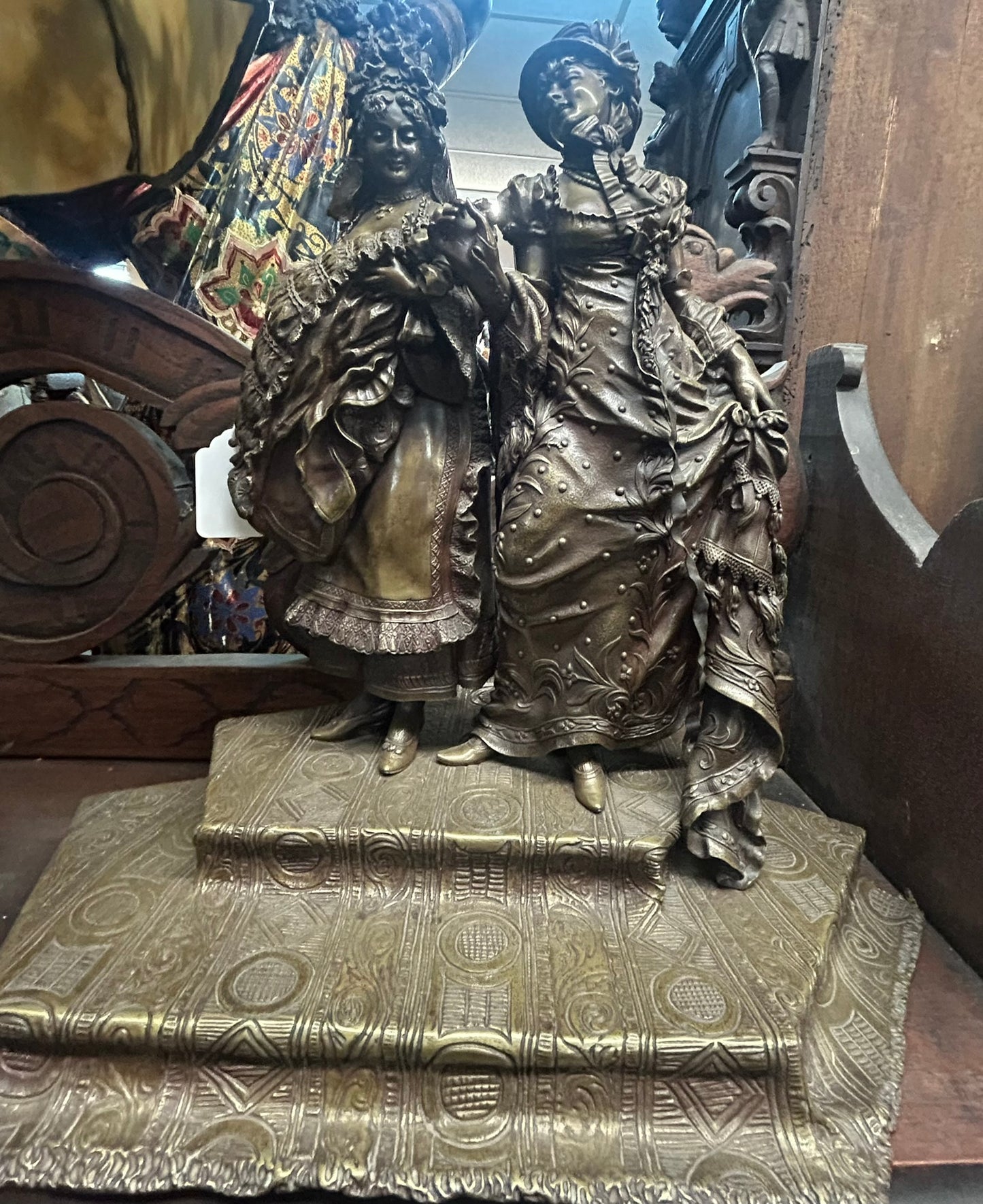 ANTIQUE BRONZE STATUE OF TWO WOMEN BY ANTONIO PANDIANI 1838-1928