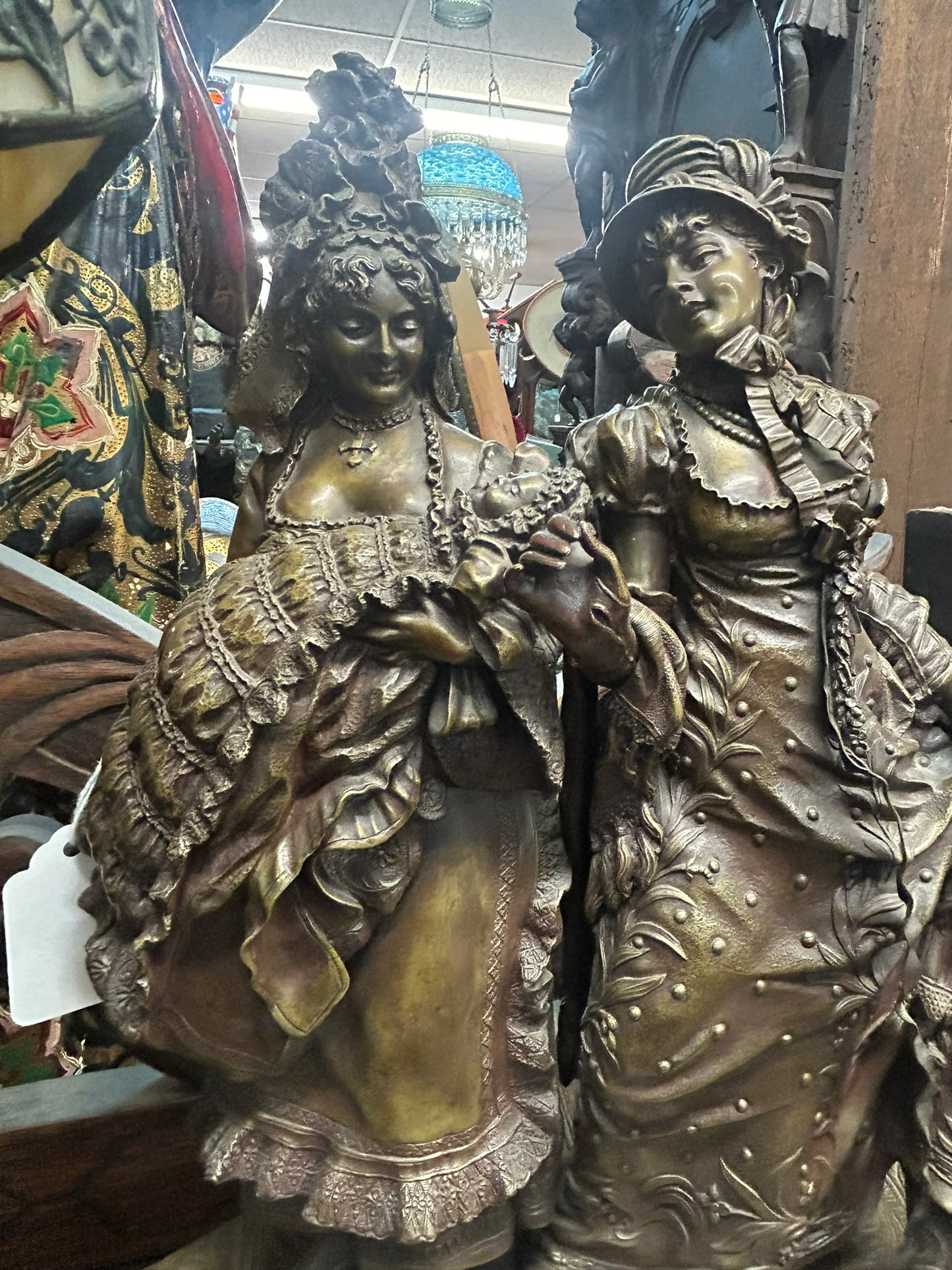 ANTIQUE BRONZE STATUE OF TWO WOMEN BY ANTONIO PANDIANI 1838-1928