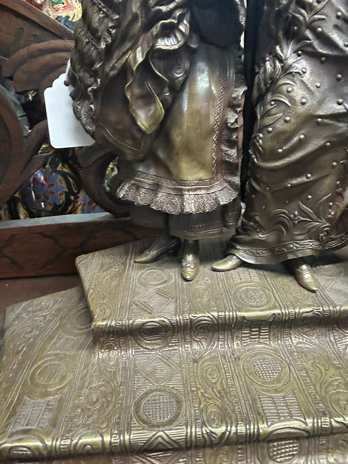 ANTIQUE BRONZE STATUE OF TWO WOMEN BY ANTONIO PANDIANI 1838-1928