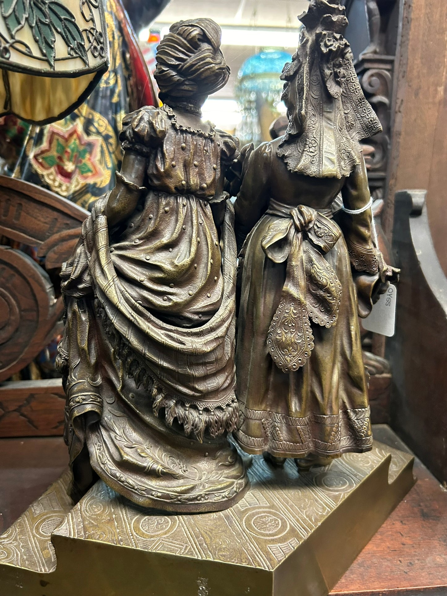 ANTIQUE BRONZE STATUE OF TWO WOMEN BY ANTONIO PANDIANI 1838-1928