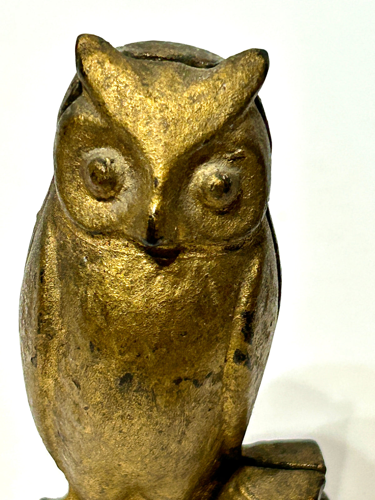 ANTIQUE CAST IRON OWL COIN BANK "BE WISE SAVE MONEY"