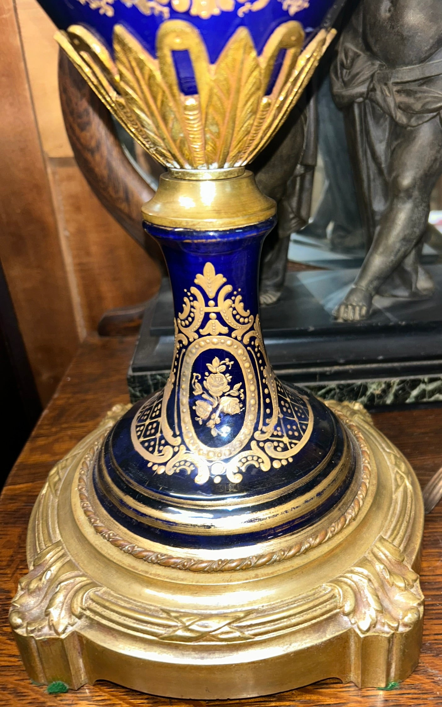 SEVRES LARGE HAND PAINTED ANTIQUE URN WITH METAL MOUNTS