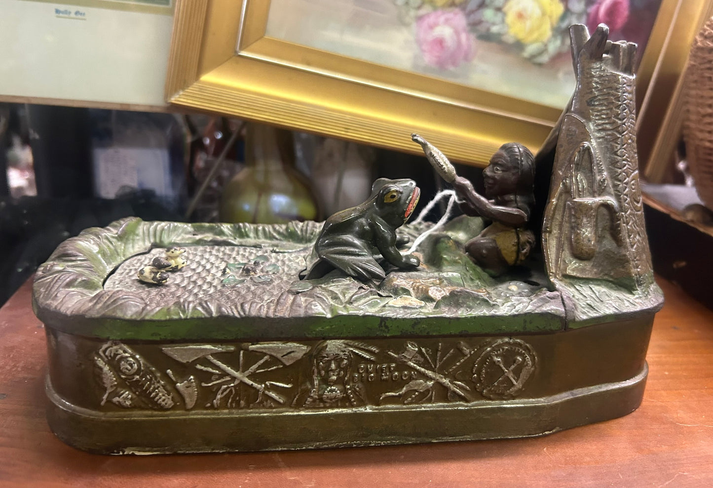 CHIEF BIG MOON ANTIQUE MECHANICAL BANK