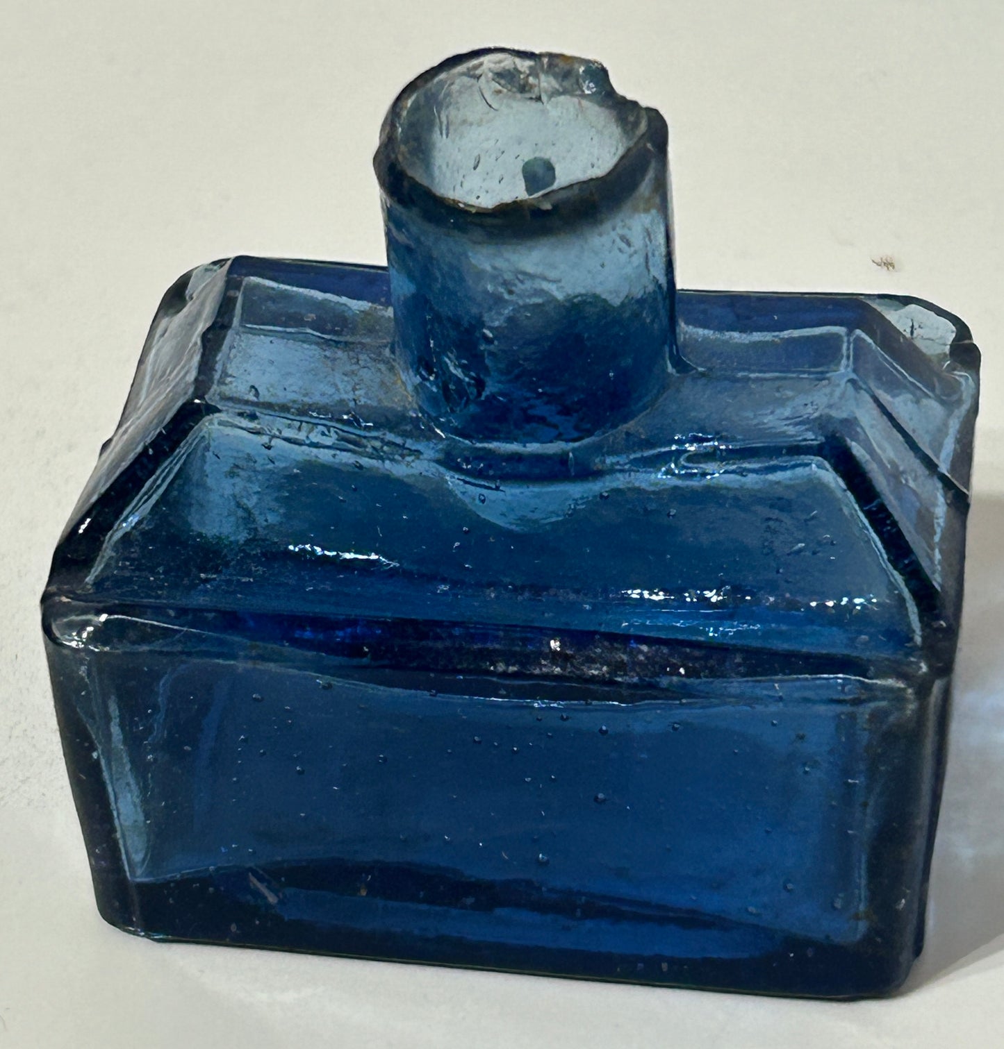 EARLY AMERICAN GLASS BLUE GLASS INK BOTTLE 1ST HALF 19TH CENTURY