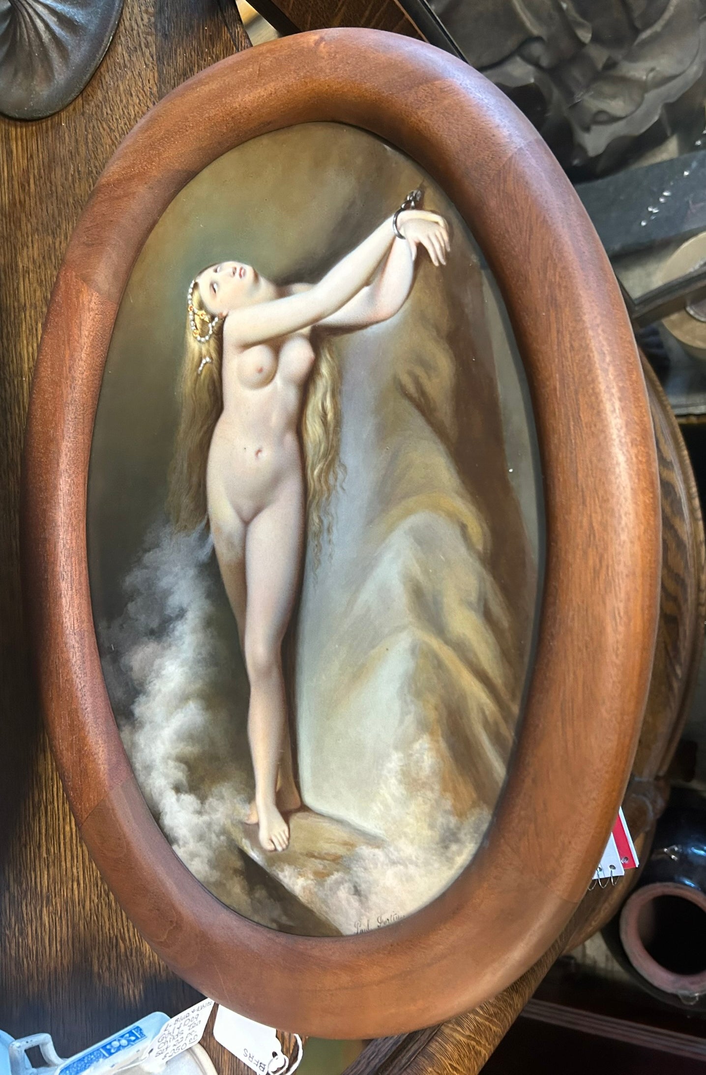 HAND PAINTED PORCELAIN ANTIQUE PLAQUE OF ANGELIQUE