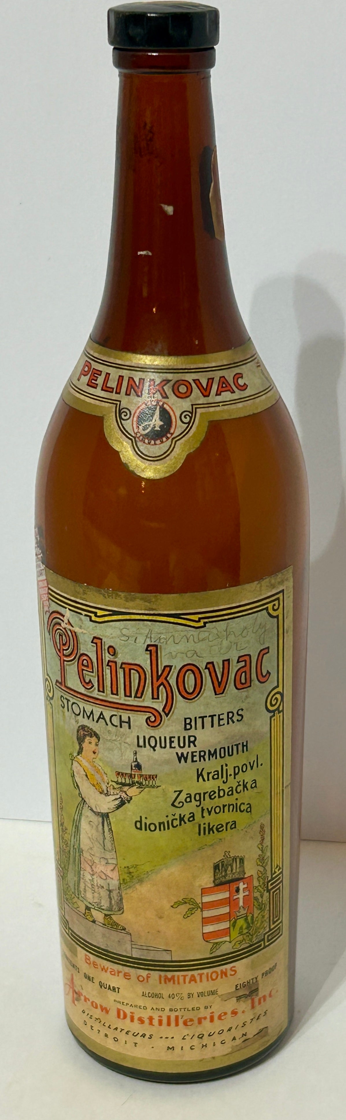 PELINKOVAC ANTIQUE STOMACH BITTERS BOTTLE WITH FULL LABELS