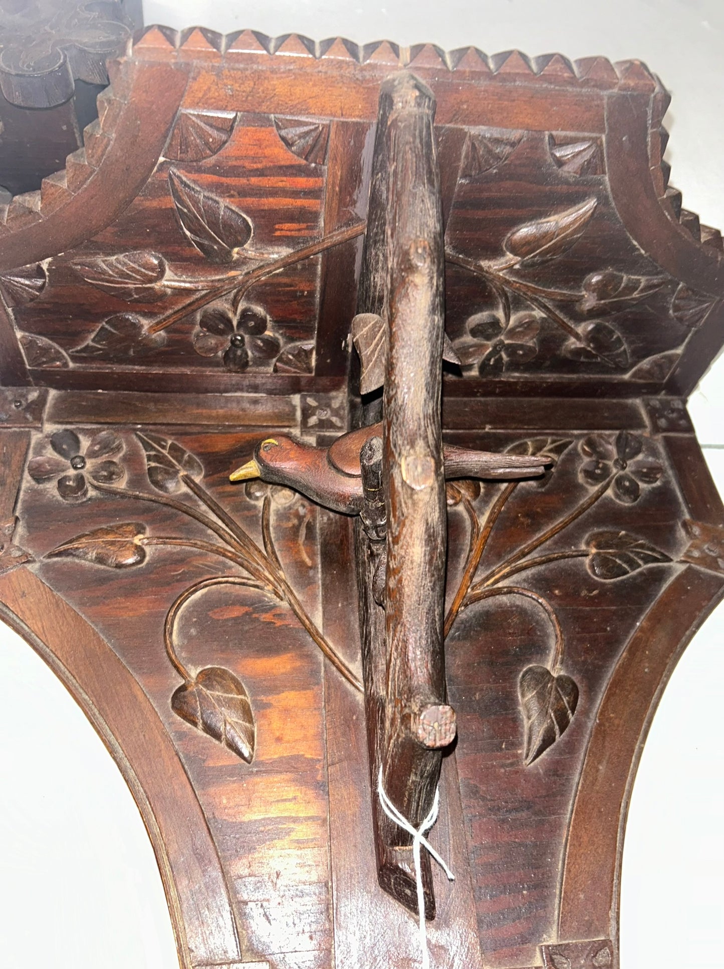 FOLK ART ANTIQUE CARVED SHELF WITH BIRD