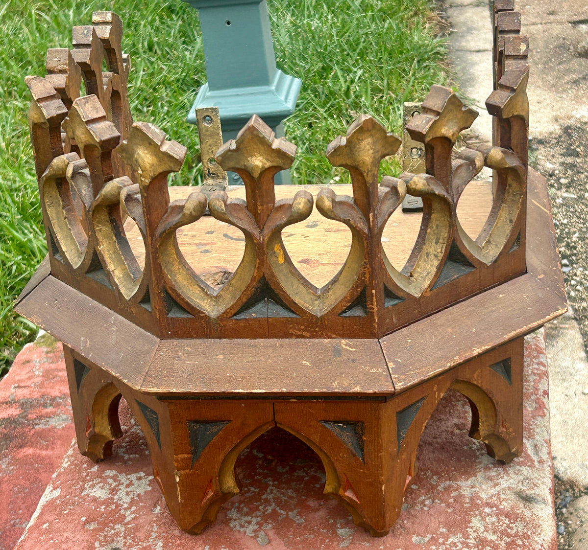 ANTIQUE GOTHIC HANGING WALL SHELF FROM EARLY CHURCH