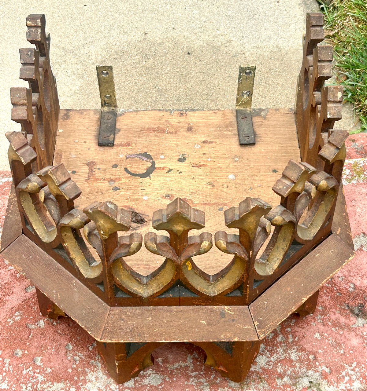 ANTIQUE GOTHIC HANGING WALL SHELF FROM EARLY CHURCH