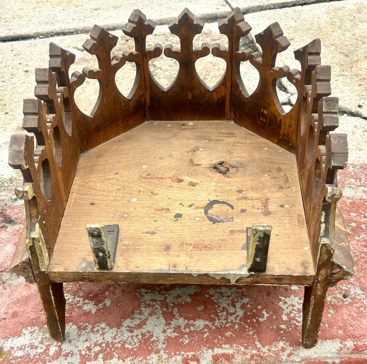 ANTIQUE GOTHIC HANGING WALL SHELF FROM EARLY CHURCH