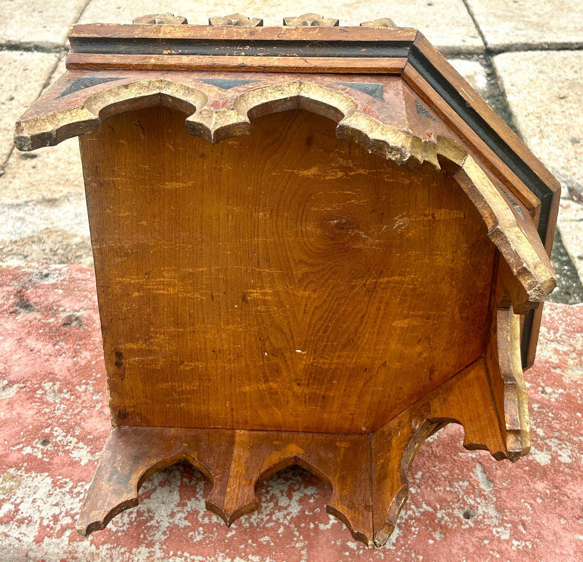 ANTIQUE GOTHIC HANGING WALL SHELF FROM EARLY CHURCH