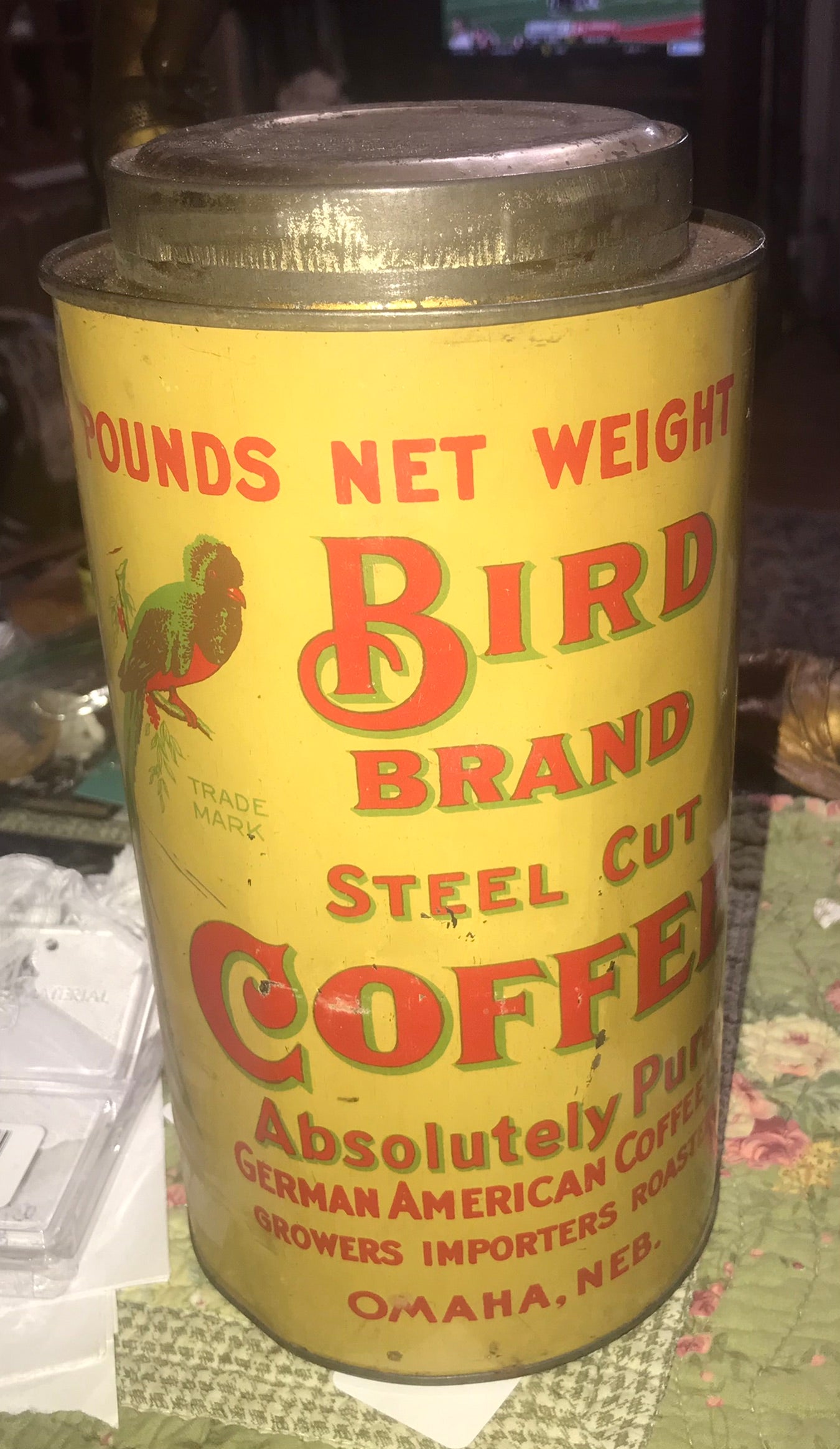 BIRD BRAND OMAHA NEBRASKA ANTIQUE COFFEE TIN