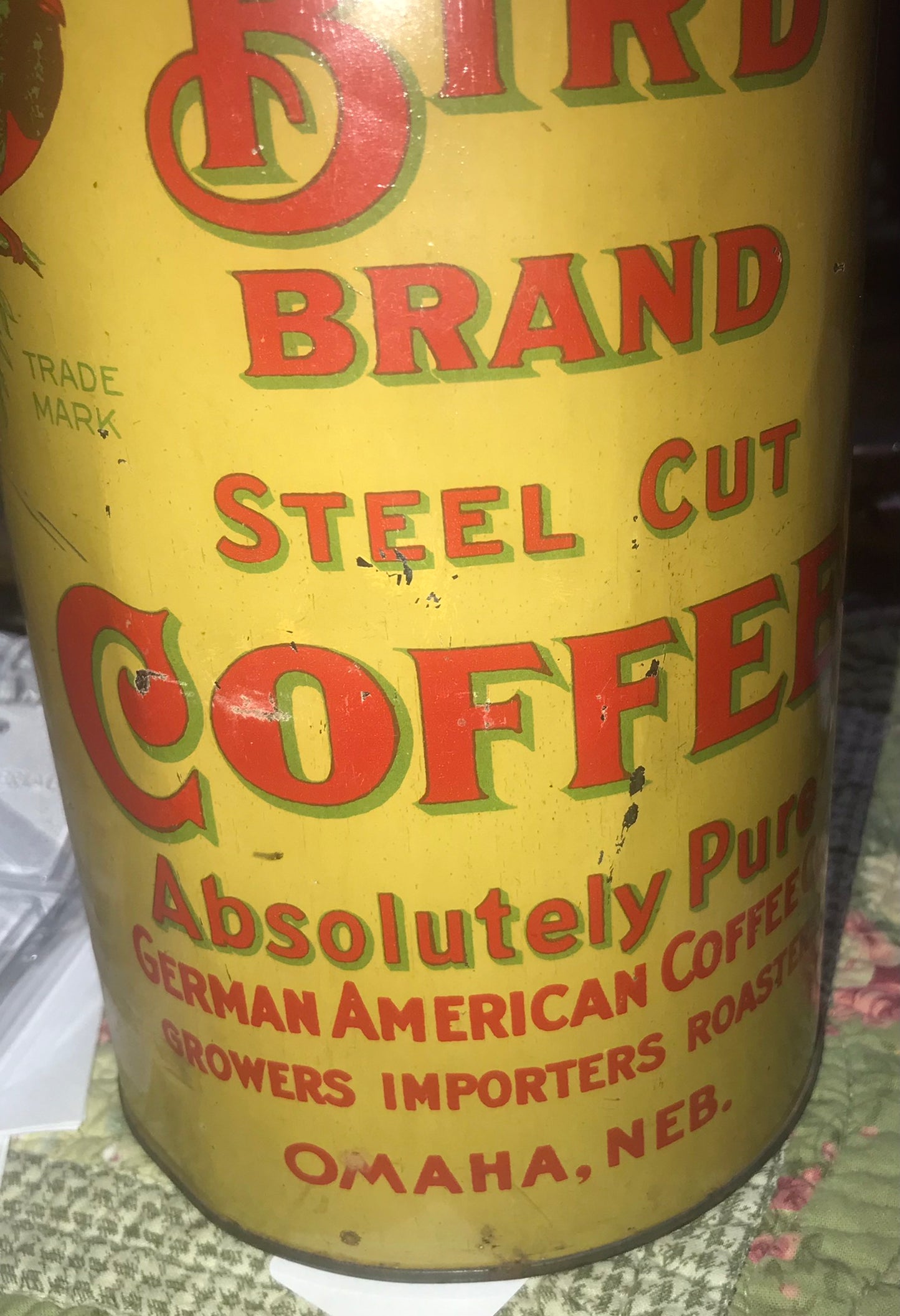 BIRD BRAND OMAHA NEBRASKA ANTIQUE COFFEE TIN