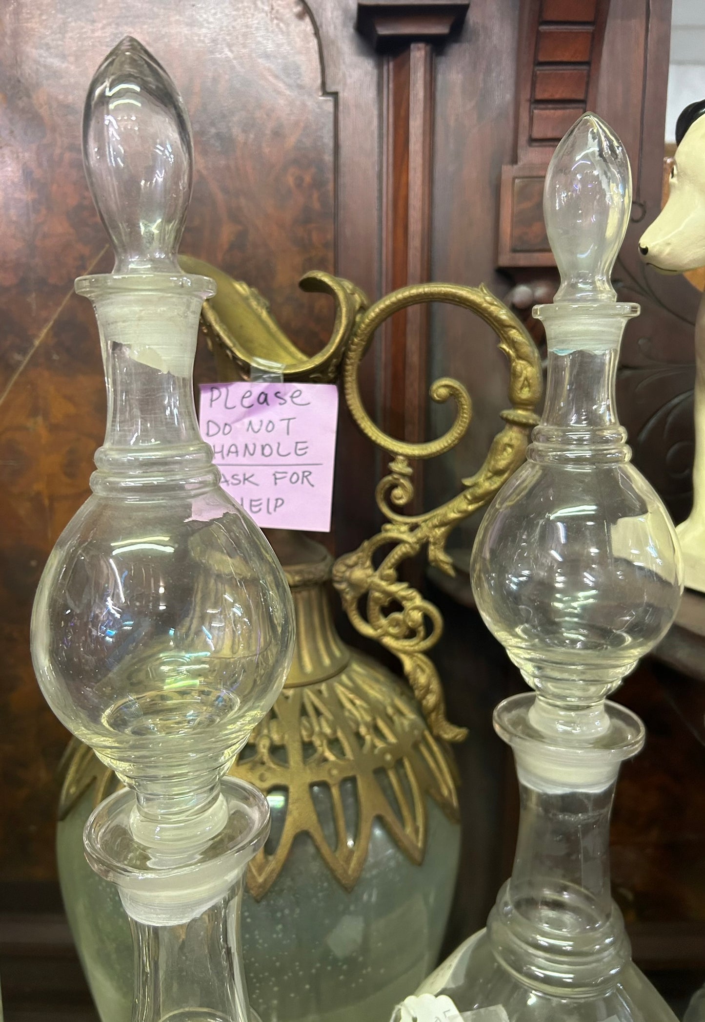 ANTIQUE DRUG STORE LARGE PAIR OF GLASS DISPLAY BOTTLES