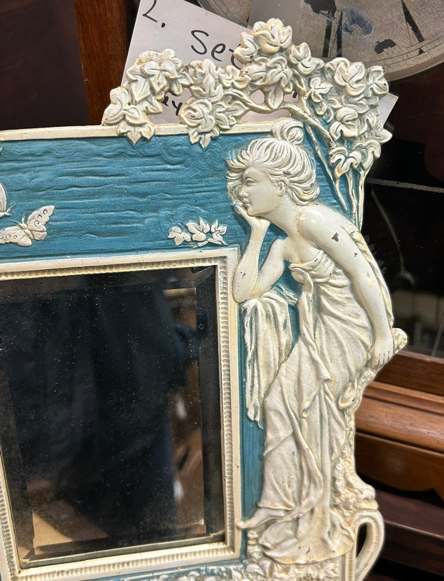FIGURAL IRON FRAME DRESSER ANTIQUE MIRROR