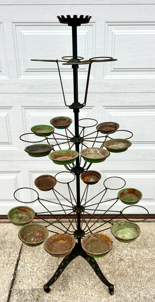 ANTIQUE CAST IRON REVOLVING 27 ARM PLANT RACK