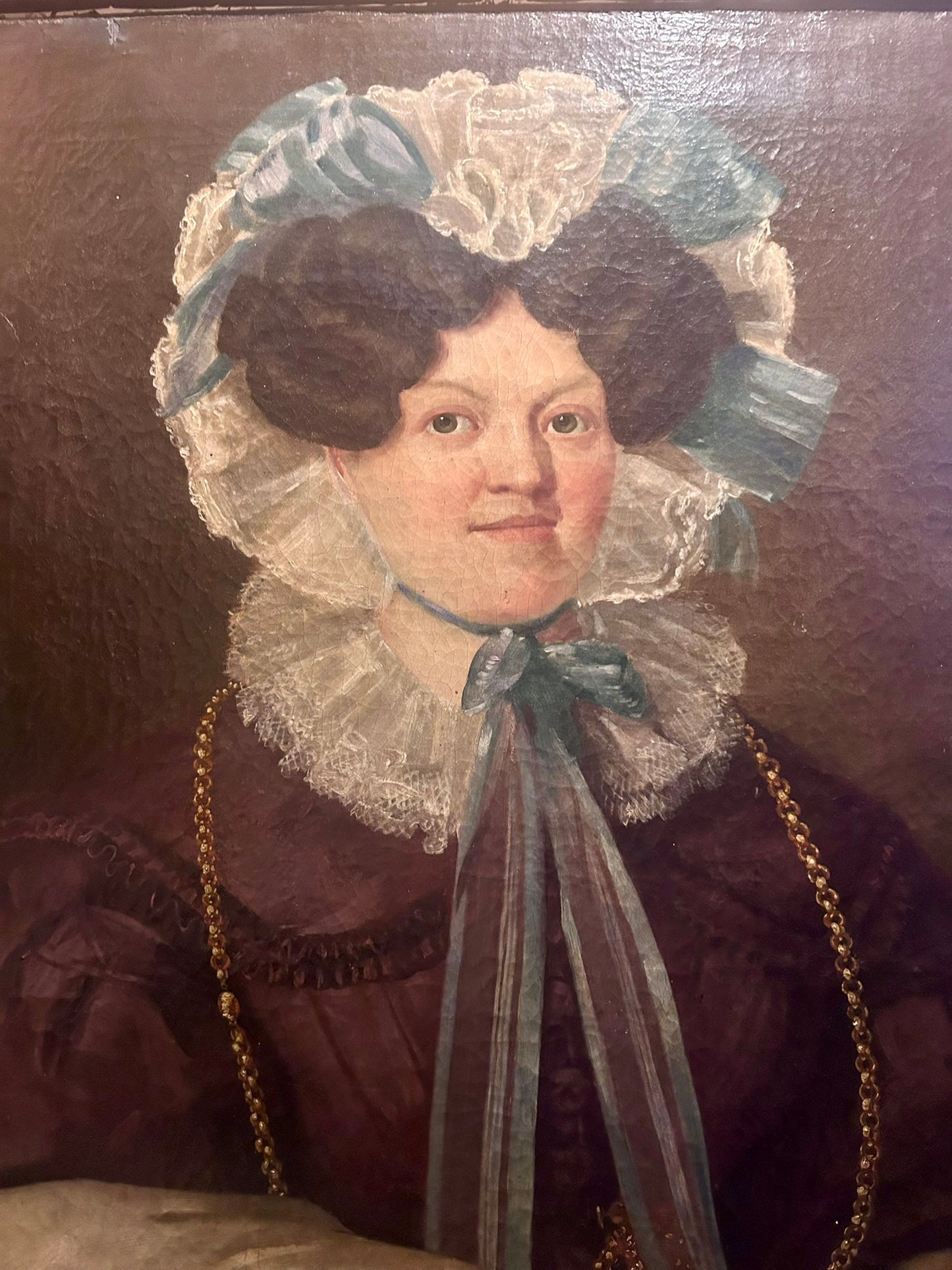 1800's PORTRAIT OF WOMAN WITH CHAIN