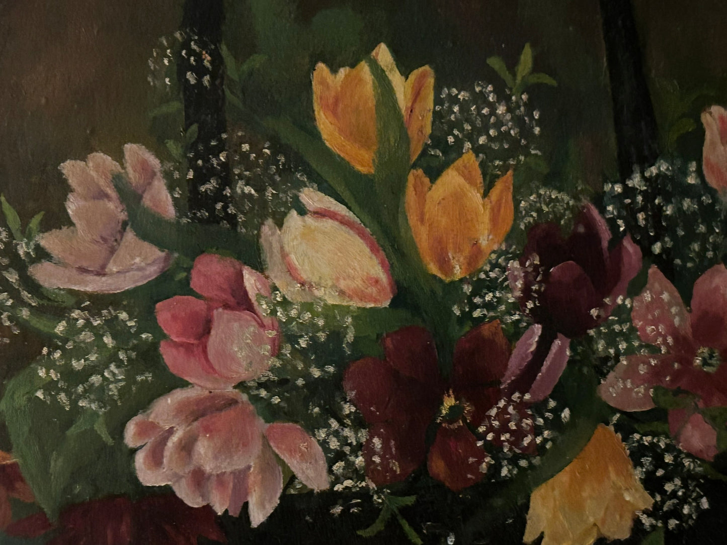 PRIMITIVE FOLK ART ANTIQUE FLORAL PAINTING