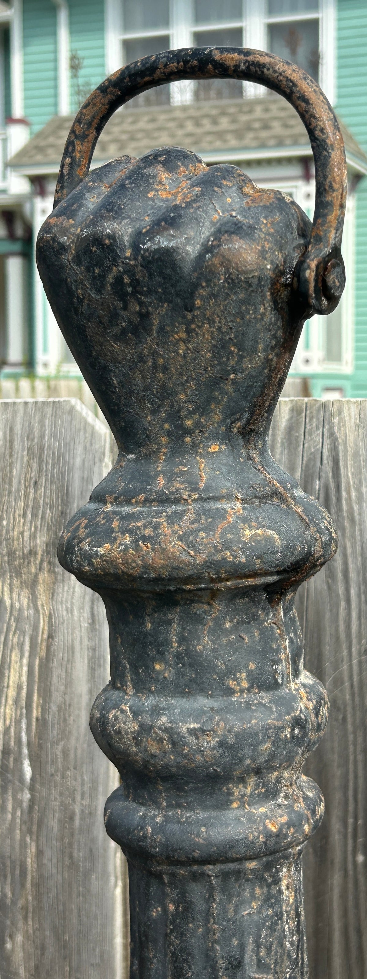 CAST IRON ANTIQUE RARE FIGURAL HITCHING POST SHAPED LIKE RAISED CLENCHED FIST