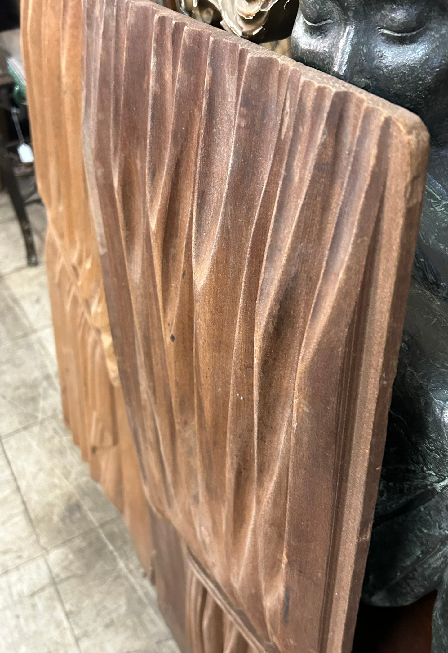 ANTIQUE CARVED WOODEN PAIR OF HEARSE CURTAINS