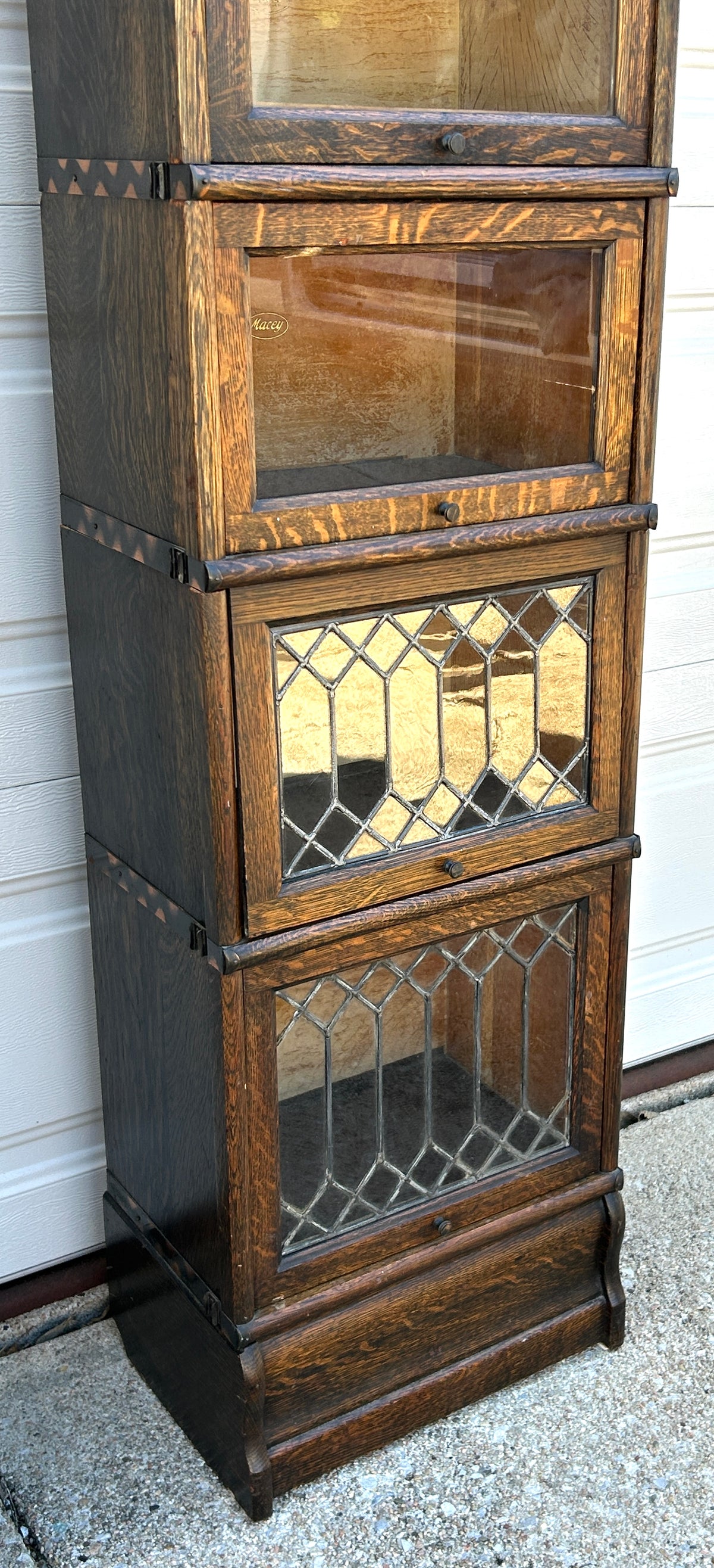 MISSION OAK HALF SIZE FIIVE STACK BOOKCASE WITH LEADED DOORS
