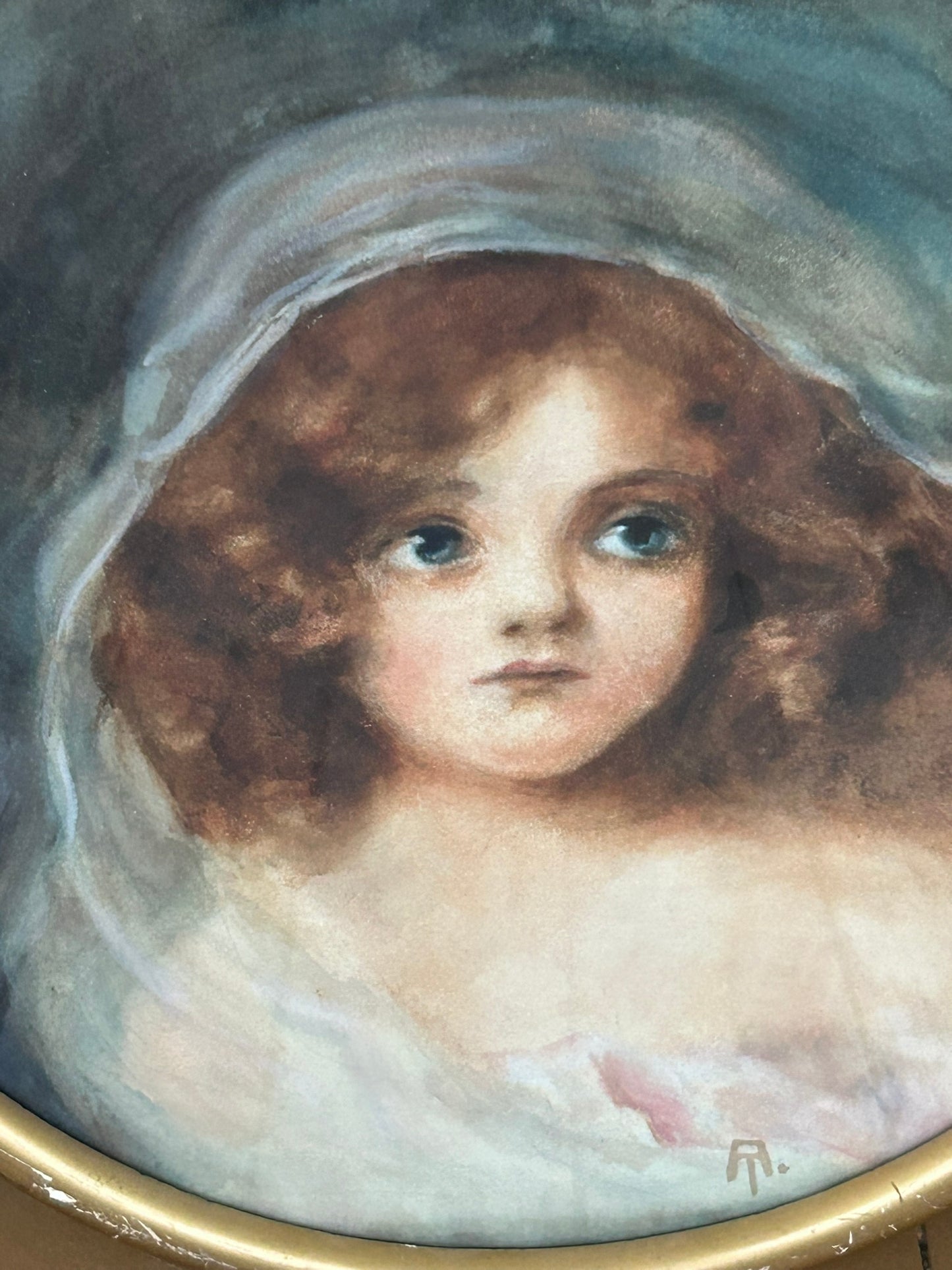 NEBRASKA ARTIST ALICE TROXELL MCCOUN 1888-1964 WATERCOLOR PORTRAIT OF GIRL