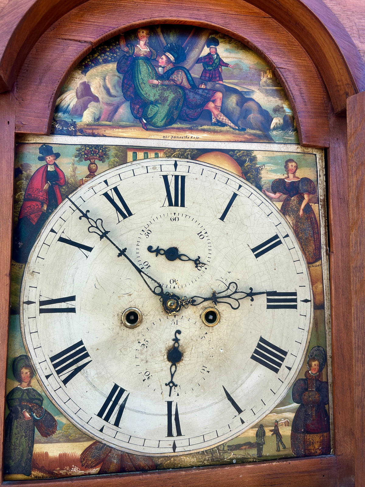 ANTIQUE GRANDFATHER CLOCK FROM EARLY 1800'S WITH FANTASTIC PAINTED DIAL