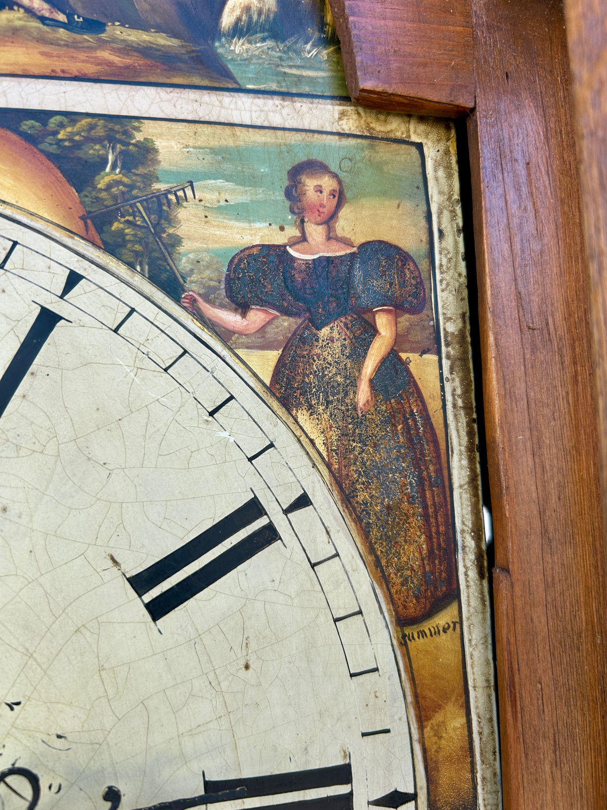 ANTIQUE GRANDFATHER CLOCK FROM EARLY 1800'S WITH FANTASTIC PAINTED DIAL
