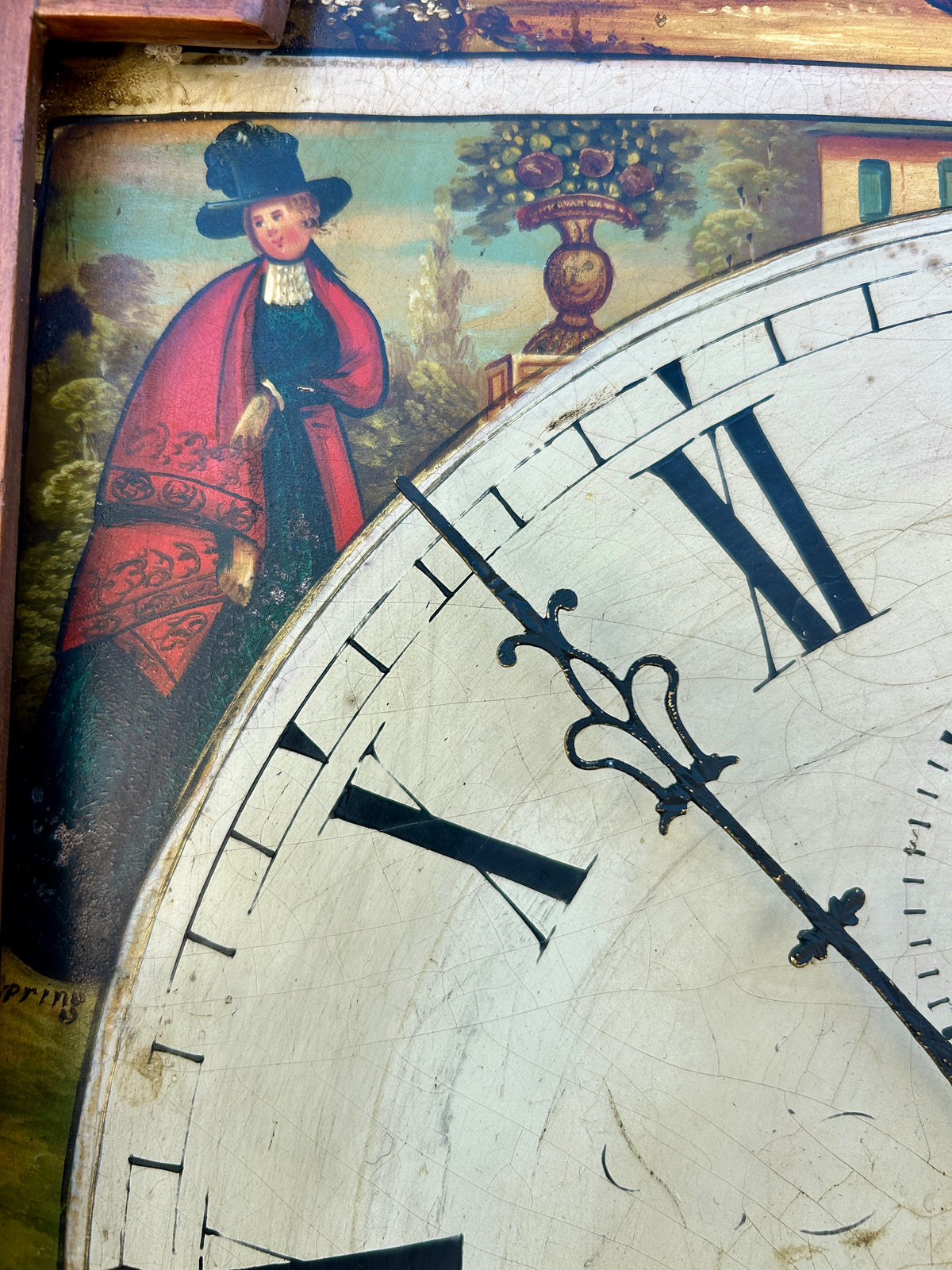ANTIQUE GRANDFATHER CLOCK FROM EARLY 1800'S WITH FANTASTIC PAINTED DIAL